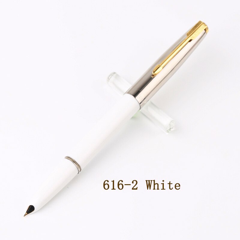 Authentic HERO 616 Classic Nostalgic Fountain Pen 616-2 Golden Clip / Cap Ink Pen Iridium Fine Nib 0.5mm for Student: 616-2 White