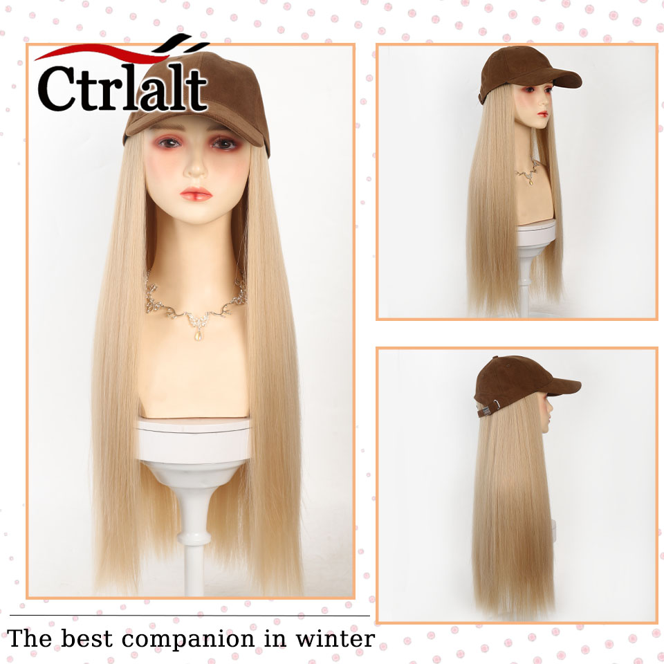 Casquette de Baseball longue et droite, perruque synthétique avec Extensions de cheveux pour femmes, chapeau réglable avec perruque attachée, postiche longue