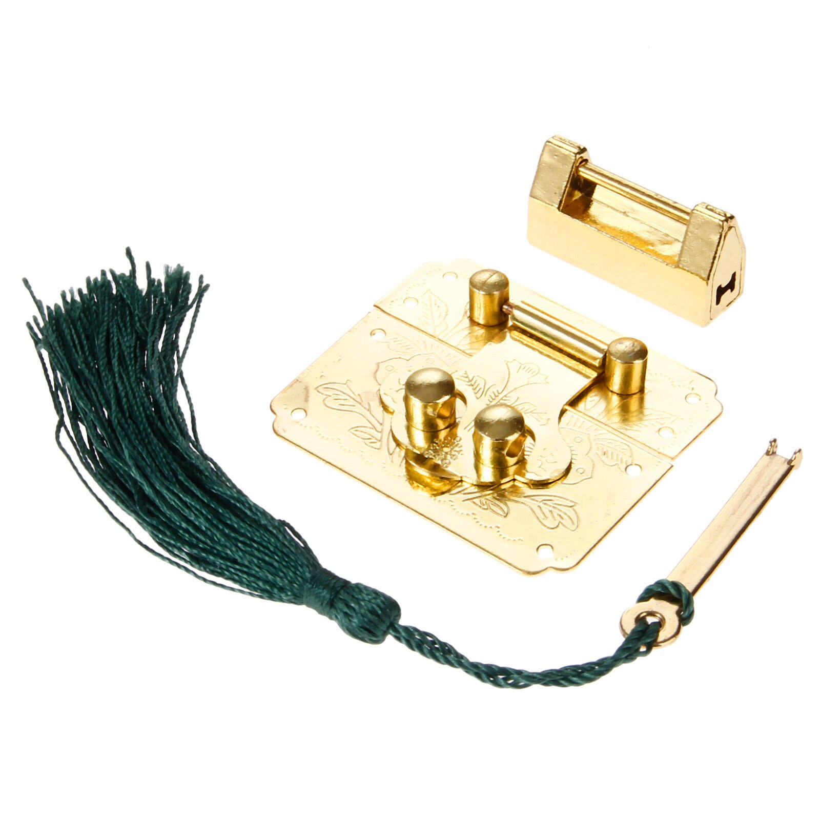 Antique Chinese Old Lock Wooden Box Gold Padlock with Vintage Box Latch Hasp Home Furniture Buckle Clasp Lock Hardware