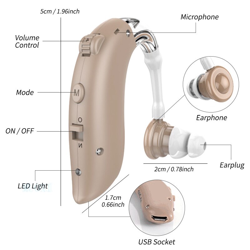 Mini audífono recargable, amplificador de sonido, audífono recargable,