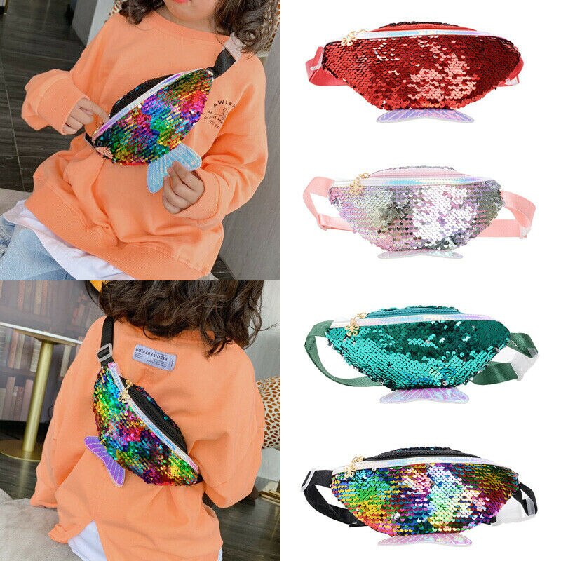 Cute Children Girls Handbag Sequin Waist Bags Chest Bag Mobile Coin Purse Single Shoulder Bag