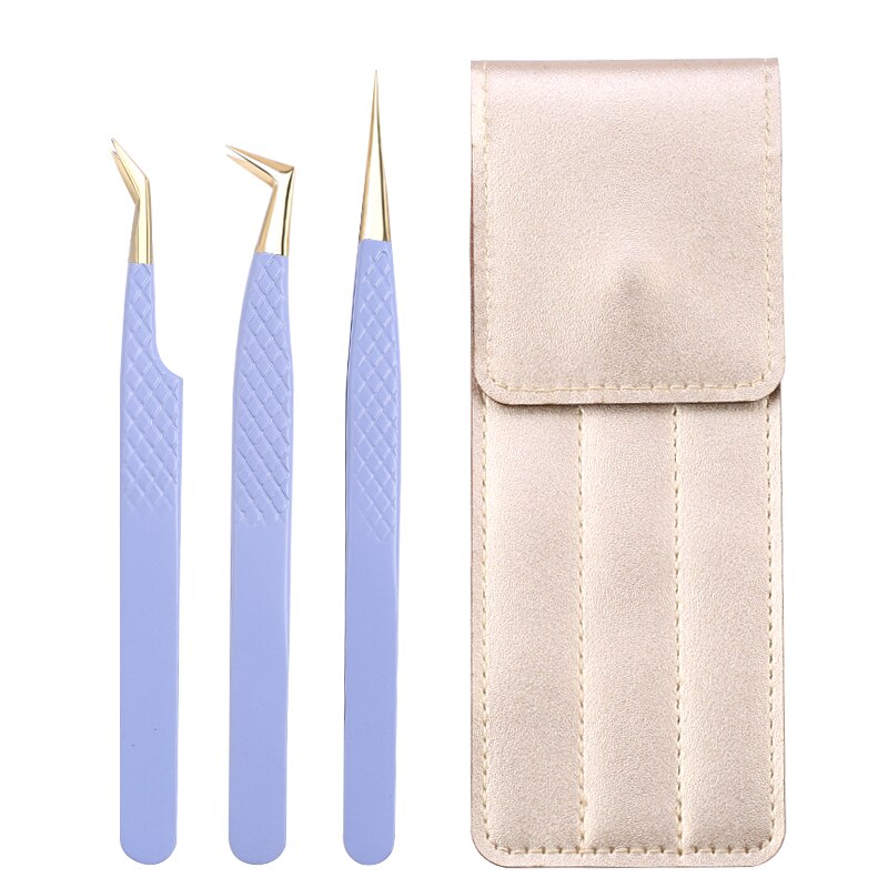 3Pc Eyelash extension Tweezers Set With Bag Stainless Steel Accurate 3D Volume Fan Lash Eyebrow Tweezer Makeup Tools Accessories