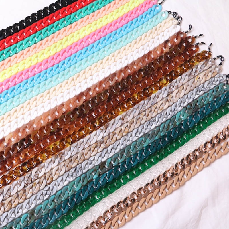 Chaîne de lunettes de soleil de retenue de lunettes de soleil de 20 couleurs, corde de lunettes de lecture en acrylique de 70cm longueurs, sangles de maintien de lanière vintage antidérapantes