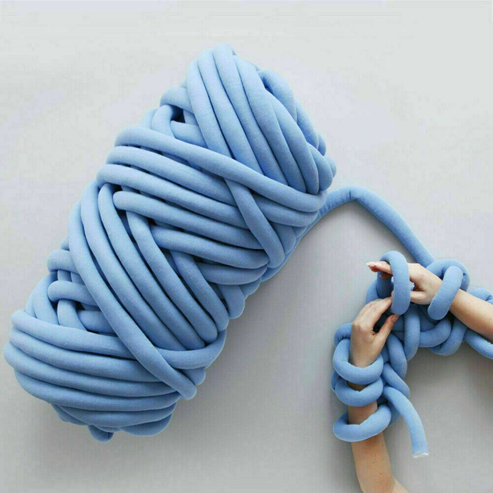 DIY ręcznie tkane koce nici rdzeniowo-spun tkaniny paski gruby koc z wełny materiał można prać w pralce bez kłaczków: Blue-250g