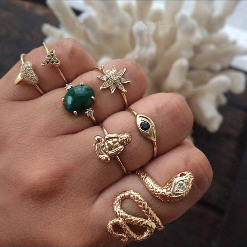 17 teile/satz Böhmischen Geometrische Schlange bilden Knöchel Ringe einstellen Für Frauen Kristall Finger Ring Weiblichen Boho hochzeit Schmuck