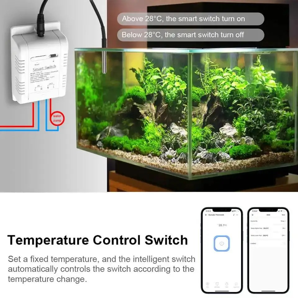 Tuya Wifi 16A20A Slimme Temperatuur-vochtigheidsschakelaar Power Monitor met Thermostaat Sonde Sensor voor Aquarium Kas Magazijn