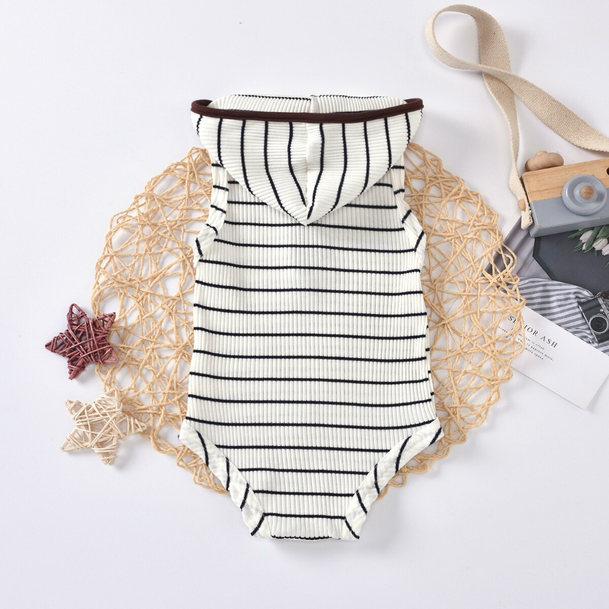 Décontracté bébé barboteuses à capuche 3 couleurs rayé tricoté bouton sans manches combinaison Outwear garçons filles vêtements
