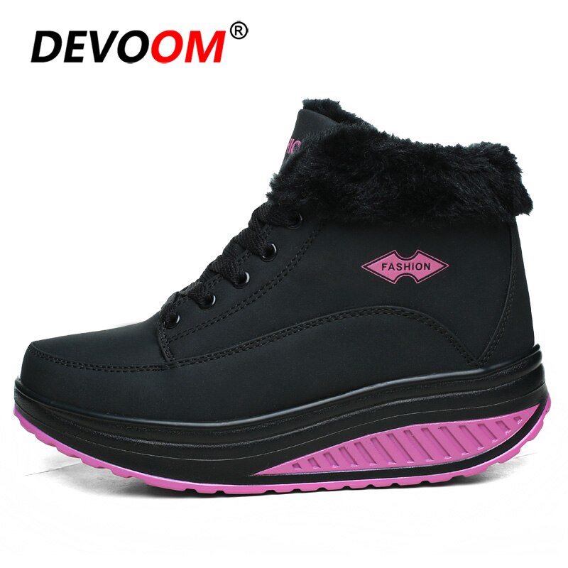 del invierno zapatos de Fitness mujeres, además de terciopelo señora vientre plano zapatos de oscilación zapatos de cuero de cuña de aumento de altura mujer zapato adelgazante 40: Negro / 7