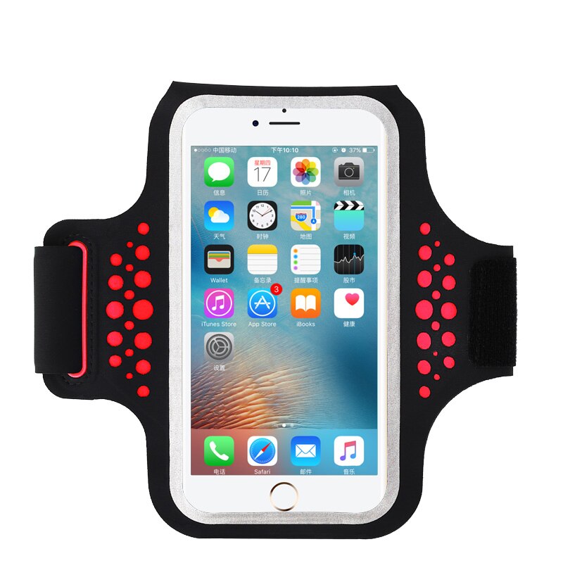 5.0 tommer sports løbebånd på hånden til iphone 11 pro  x 6 6s 7 8 vandtæt armbånd gym taske udendørs taske til samsung  s6 s7: Rød