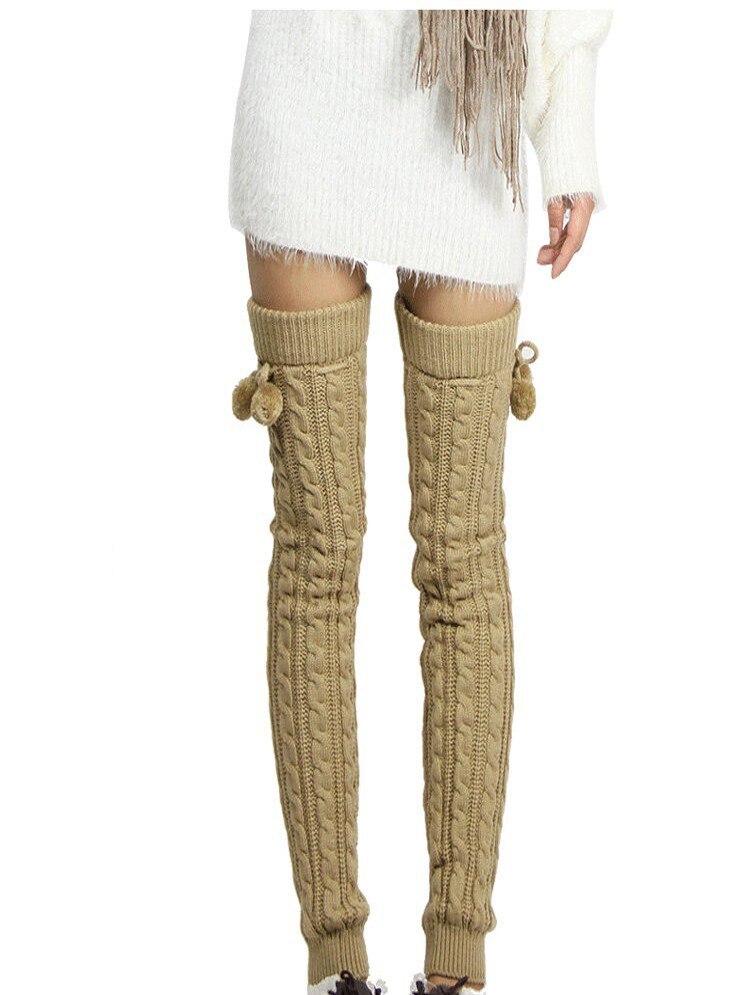 Sparil Vrouwen Winter Lange Legging Warmers Gebreide Stropdas Bal Boot Kniehoge legging Gehaakte Beenwarmers Vrouwelijke: Khaki