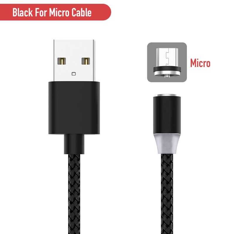 5V2.4A 2M magnetico Micro USB cavo magnete Micro cavo telefono Android cavo di ricarica Nylon per Samsung Galaxy Huawei Honor tablet: Black for Micro / 2M Length