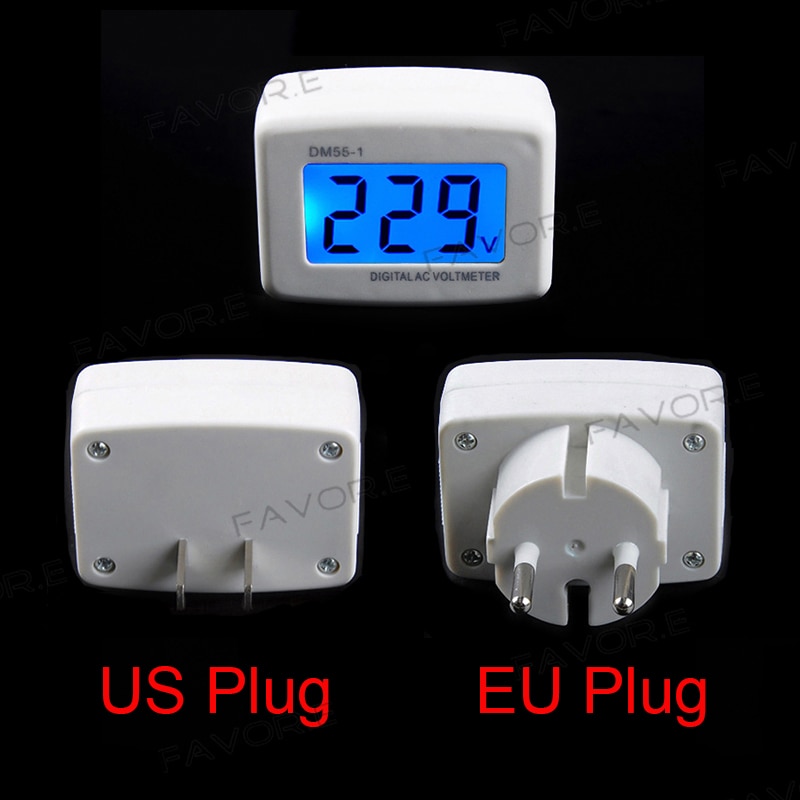Ac panel meter lcd blå baggrundsbelysning digital spændingsmåler tester voltmeter 110/220v switch eu / us plug volt power monitor