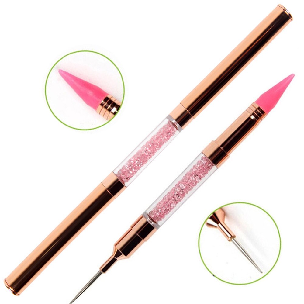 BQAN-Bolígrafo de cera para punteo de Metal acrílico, dos cabezales, para recoger diamantes de imitación, lápiz para cera de uñas, herramienta artística para manicura: pink pink