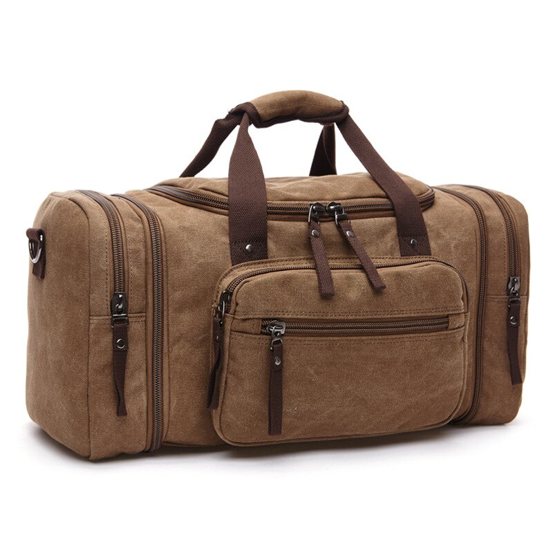 Mens Canvas Reistas Grote Capaciteit Travel Duffle Bag Weekender Bag Outdoor Canvas Tassen Reizen Met Schoudertas: Brown