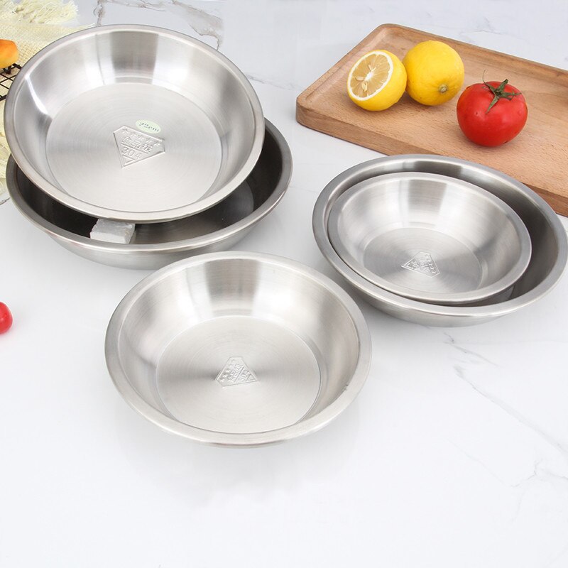 Food grade thick 304 Stainless Steel Seasoning Dish Plate Round Sauce Ketch Rice Container Kitchen Picnic plates dinner plates