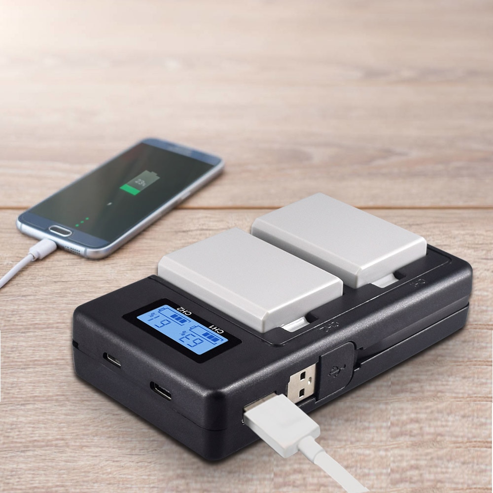 1800mAh LPE5 LP E5 LP-E5 Battery + LCD Dual USB Charger For Canon 450D 500D 1000D KISS X2 X3 F Rebel XS XSi T1i