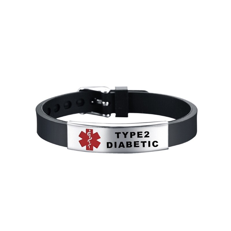 Pulsera de silicona con alerta médica para hombre y mujer, brazalete de silicona ajustable para Diabetes tipo 1, para primeros auxilios de emergencia, Color Rojo: 2