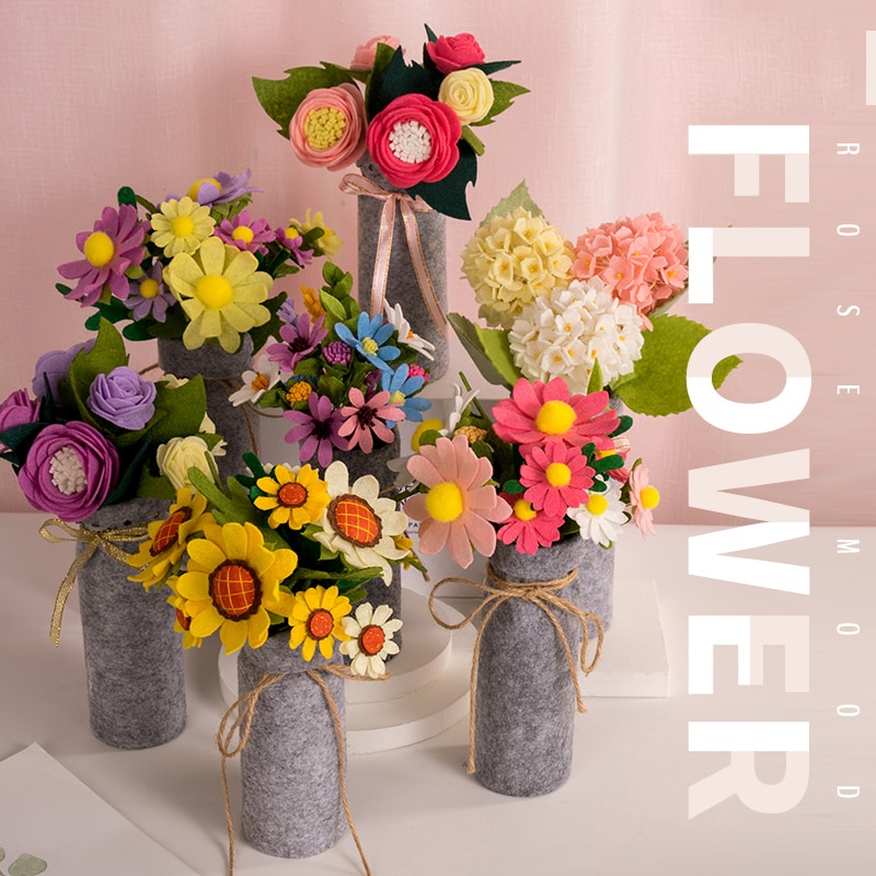 9 Styles Simulation Bouquets Felt DIY Package Free Cut Felt Cloth Handmade Wedding Flower Bridal Bouquets Decoration Home Decor