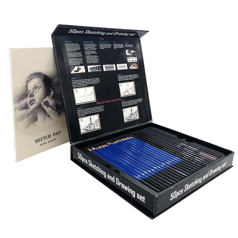50Pcs Schetsen Potloden Set Professionele Tekening Hout Potlood Kit Voor Scholieren Schilderen Tool Art Supplies