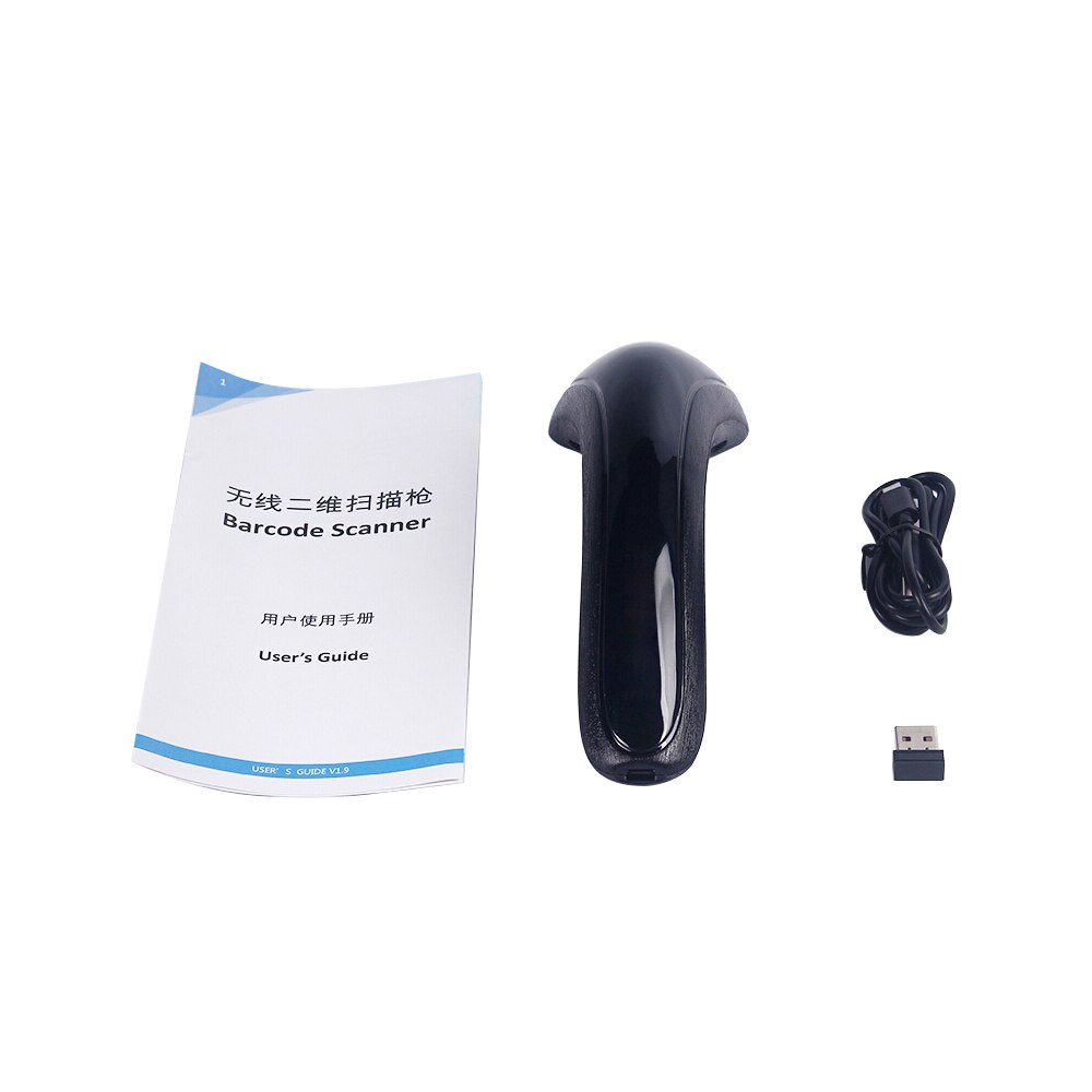 Escáner inalámbrico de código de barras de 2,4G, batería de 1400mAh, código QR 1D y lector de código 2D, modo de escaneo para supermercados/tiendas (negro)