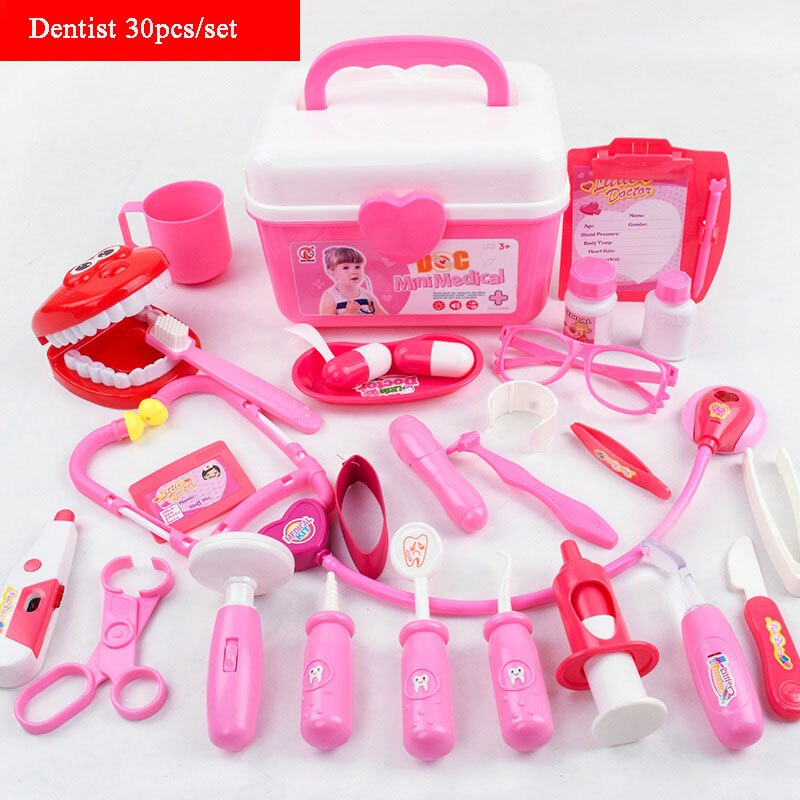 Simulation medicine box children play house doctor toy set girl nurse toy role playing props children's educational toys: pink  Dentistry