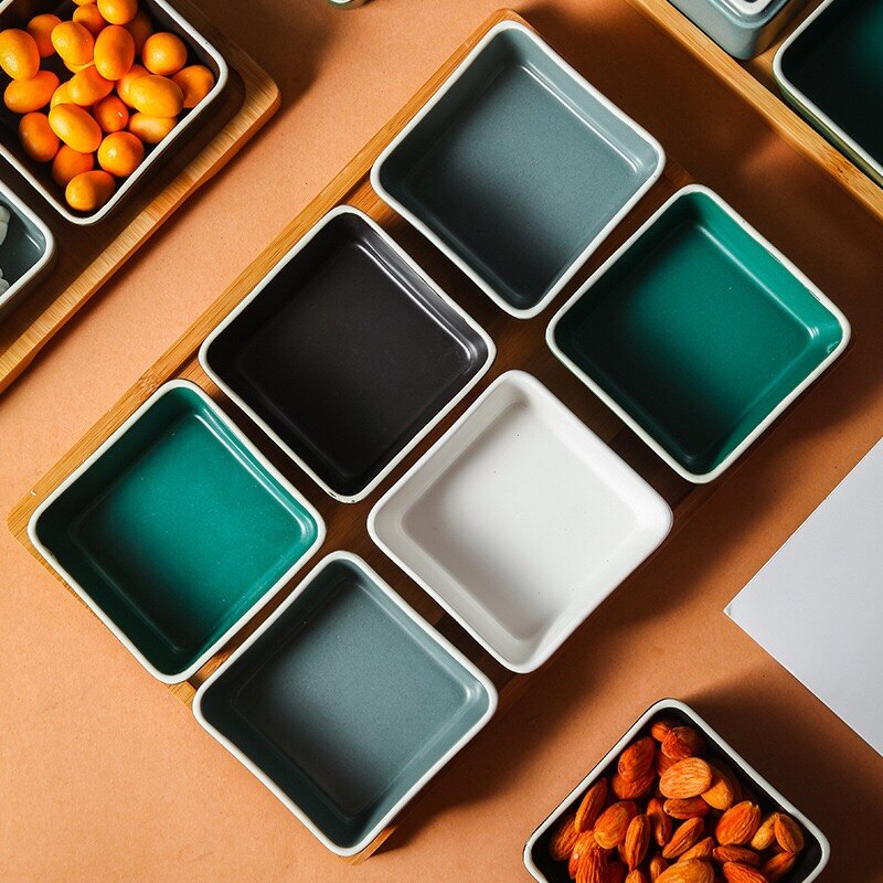 Ceramic Grid Snack Plate Fruit Plate Small Dish with Tray Serving Platter for Snack Nut Dessert for Home Store: set of 6