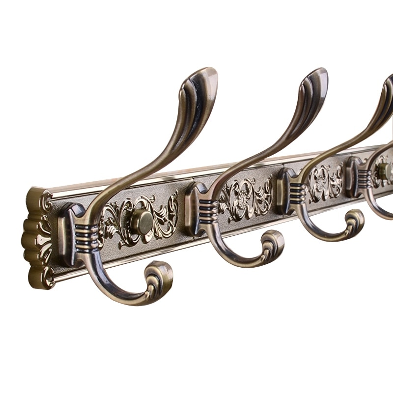 European Retro Emboss Wall Hook Space Aluminum Storage Rack 4-5 Hooks Hat Clothes Hanging Door Hange Luxury Bathroom Accessories
