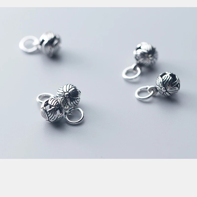 Vintage 925 Sterling Silver Round Flower Ball Charms DIY Women Jewelry Making 8mm Handcraft Hanging Silver Pendants Findings