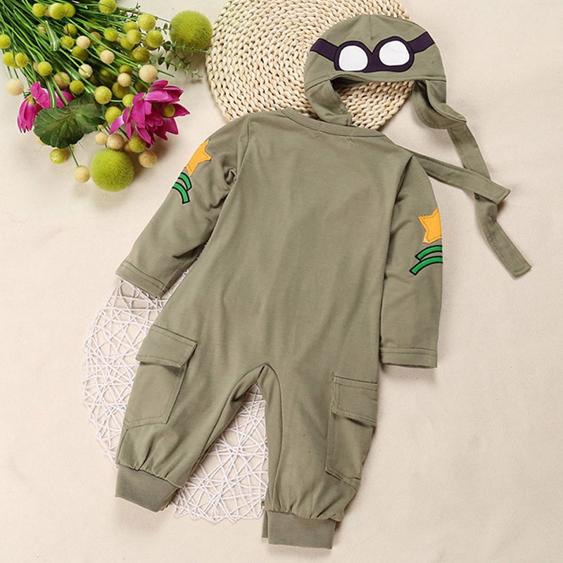 Pasgeboren Baby Jongens Uitloper Rompertjes Pilot Kostuum Luchtmacht Kapitein Legergroen Lange Mouw Jongen Baby Kleding met Hoed Baby