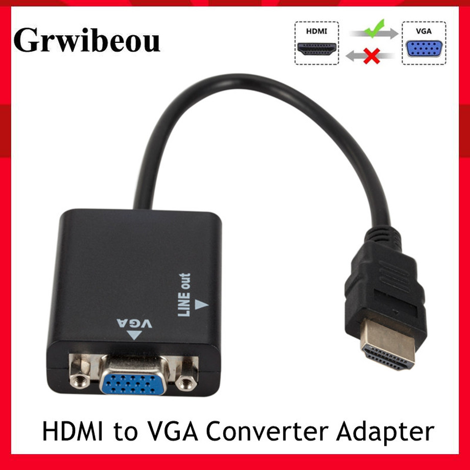 Grwibeou HDMI-kompatybilny z kabel adaptera VGA cyfrowego na analogowy wideo 1080P HDMI do VGA konwerter do projektora HDTV PC Laptop