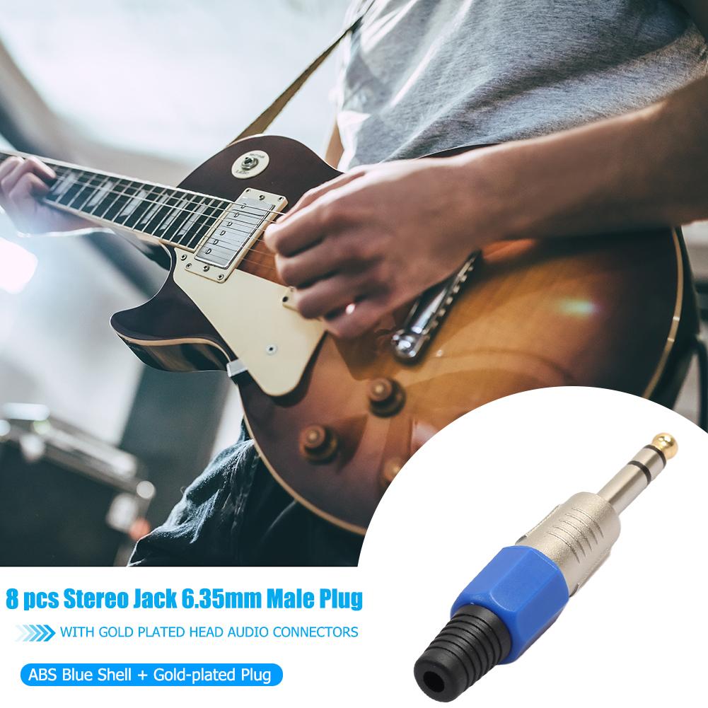 2 uds. De enchufe macho de 6,35mm, carcasa azul ABS y conector de clavija chapado en oro, amplificador de auriculares, Adaptador de Audio, soldadura externa azul