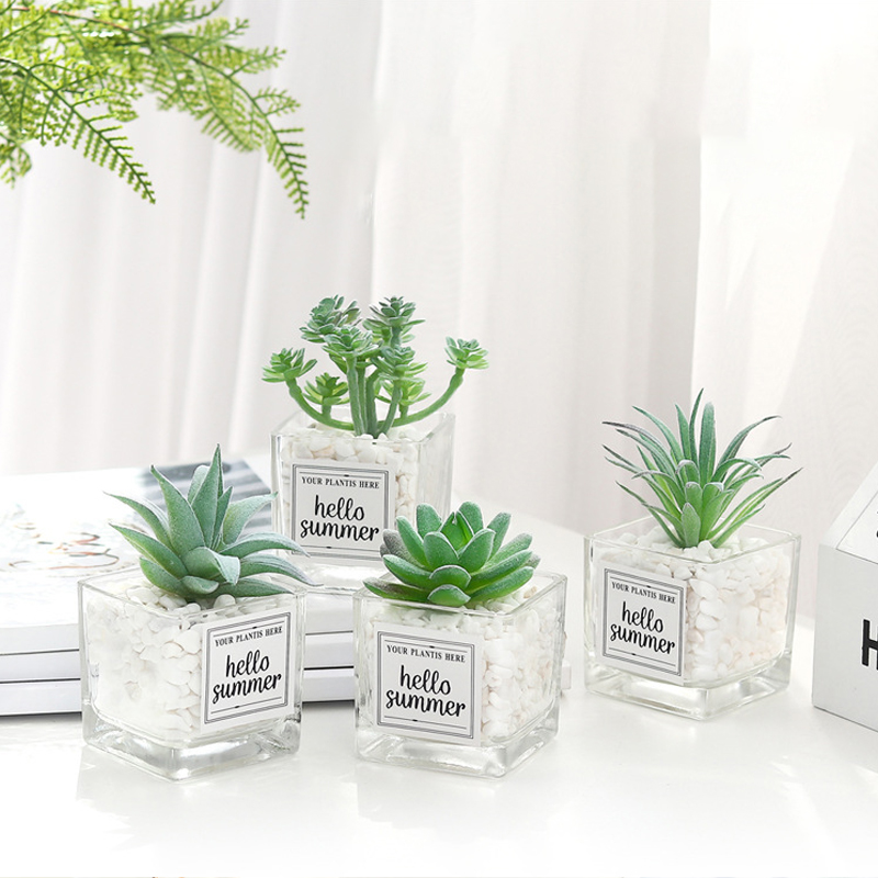 Planta de simulación nórdica, Mini planta suculenta en maceta, péndulo , botella de vidrio de piedra verde, planta decorativa de escritorio en maceta