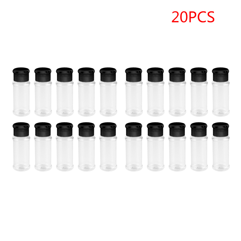 Zout Shaker 100Ml Plastic Kruidkruik Bbq Zout Barbecue Kruiderij Houder Flessen Zout Peper Shaker Kan Keuken Gadget 10/20Pcs: 20pcs Black