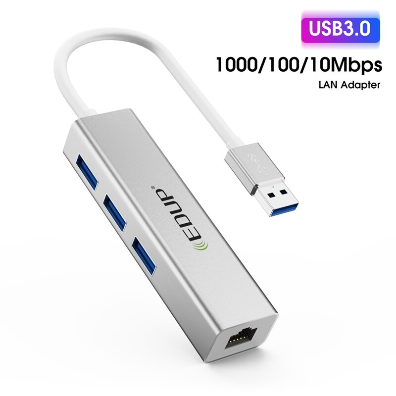 Edup EP-9801 Usb 3.0 Hub Usb 3.0 Naar RJ45 Adapter Met 3 Uitbreiding Poorten, USB3.0 Netwerk Adapter 1000Mbps