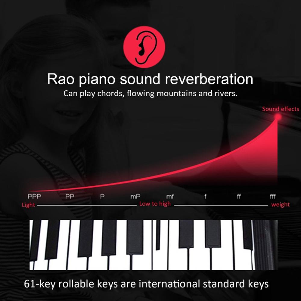 Portable Piano 61 Keys Smart Folding Silicone Hand-rolled Electronic Keyboard Pianos Beginner Instrument