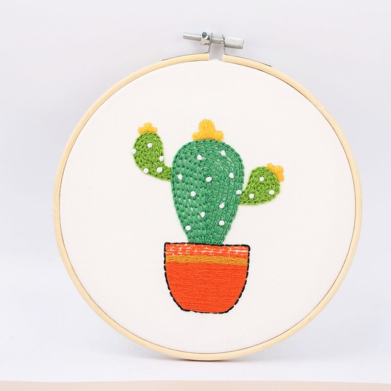 Kit de broderie avec motif Cactus et plante en bambou, 3 pièces, points de croix imprimés, couture artisanale, peinture d&#39;art