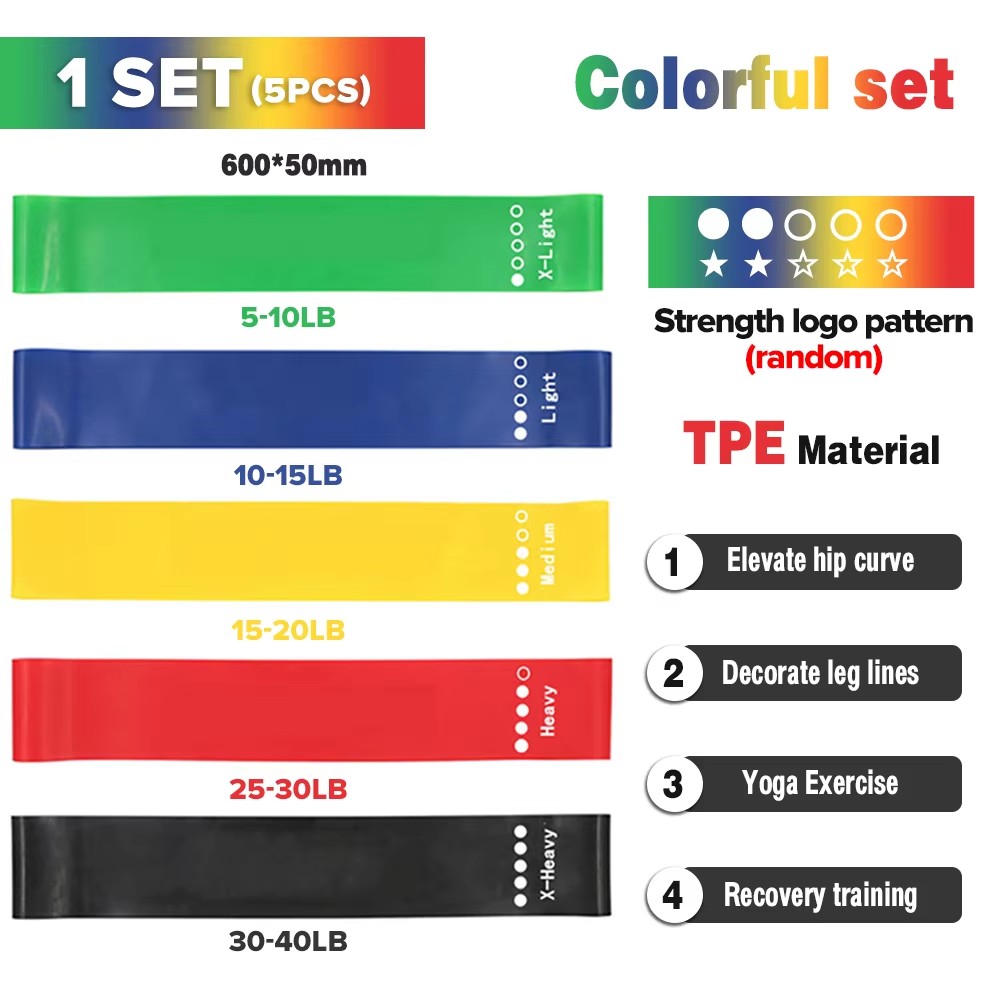 5PCS Gym Resistance Bands Yoga Band Fitness Exercise Training Hip Tension Band Leg Squat Dance Elastic Loop Stretch Band: green