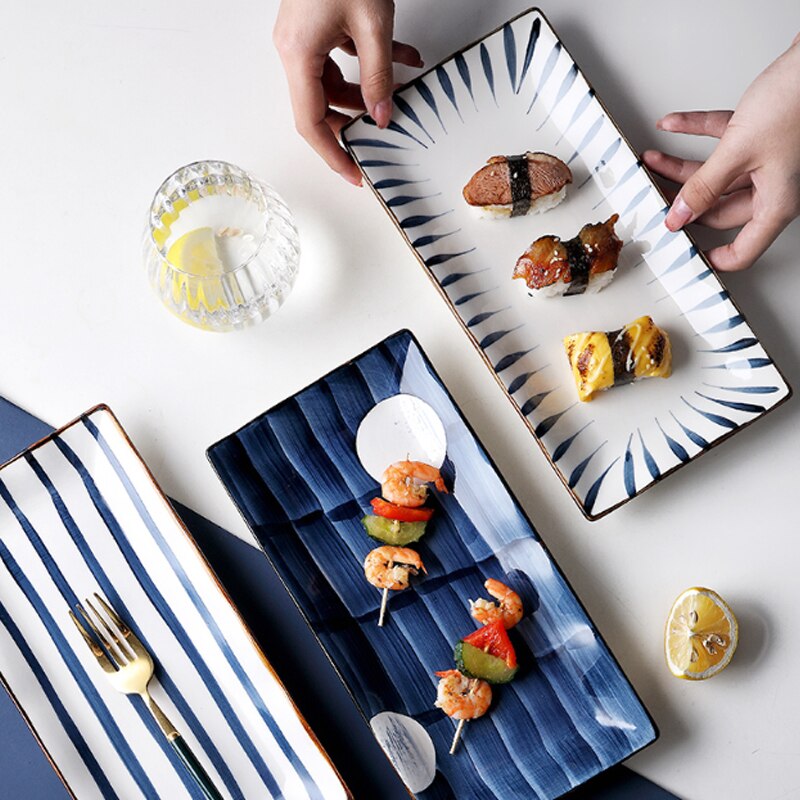 Japansk stil rektangulær keramisk hjemmet sushi plade 12- tommer japansk stil fisk plade restaurant middag bøf med middag plade