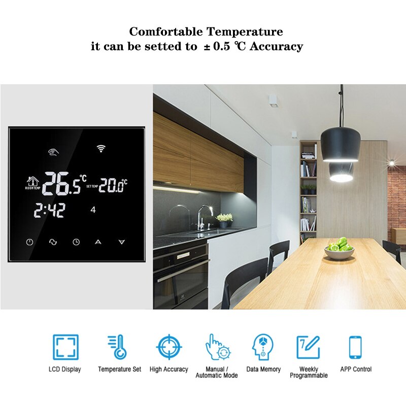 Beok Wifi Thermostat for Electrical/Water Floor Heating Temperature Controller Smart Thermostat Alexa Google Home Programmable