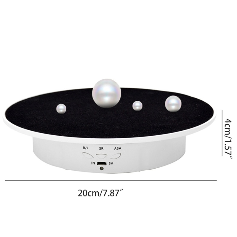 3 Speeds 20cm Intelligent Electric Rotating Display Stand Mirror Turntable Jewelry Holder Battery USB Power