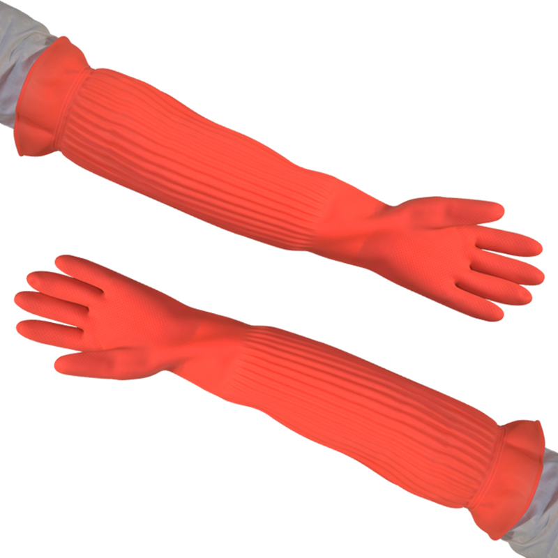56cm Dish Washing Household Scrubbe Repeatable Kitchen Tool Waterproof Acid and Alkali Resistant Long Rubber Gloves