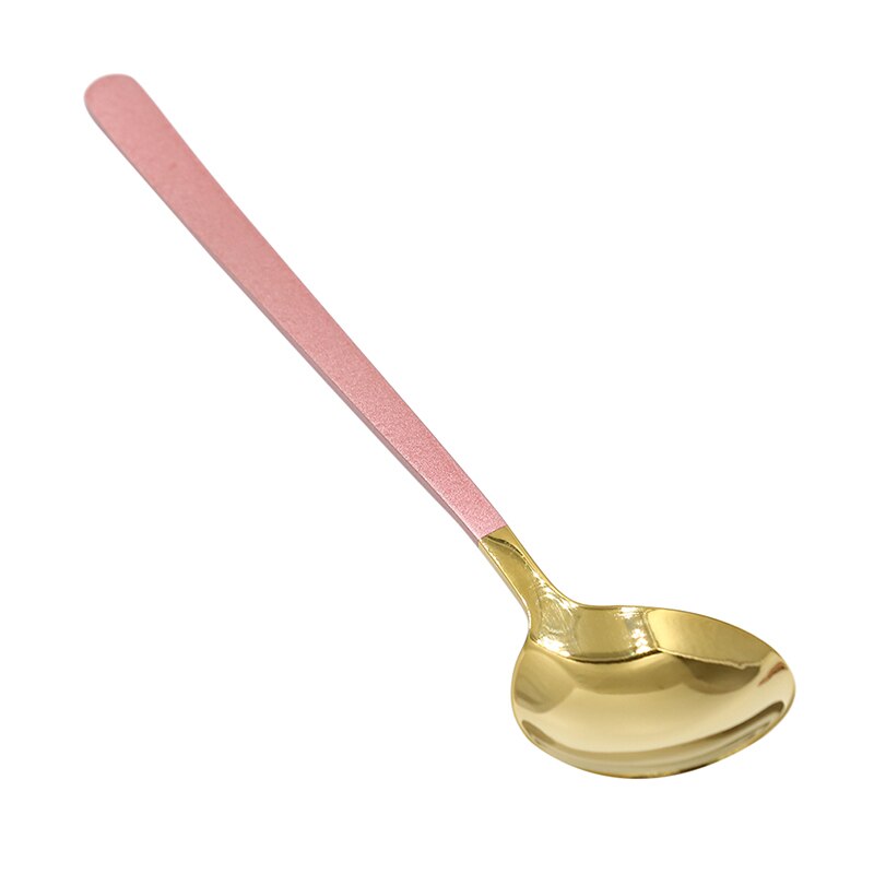 Cuillère fourchette or à Long manche | Fourchette à Long manche, cuillère pour la crème glacée vaisselle plaqué or Dessert thé cuillères à café cuillères en acier inoxydable: Pink gold spoon