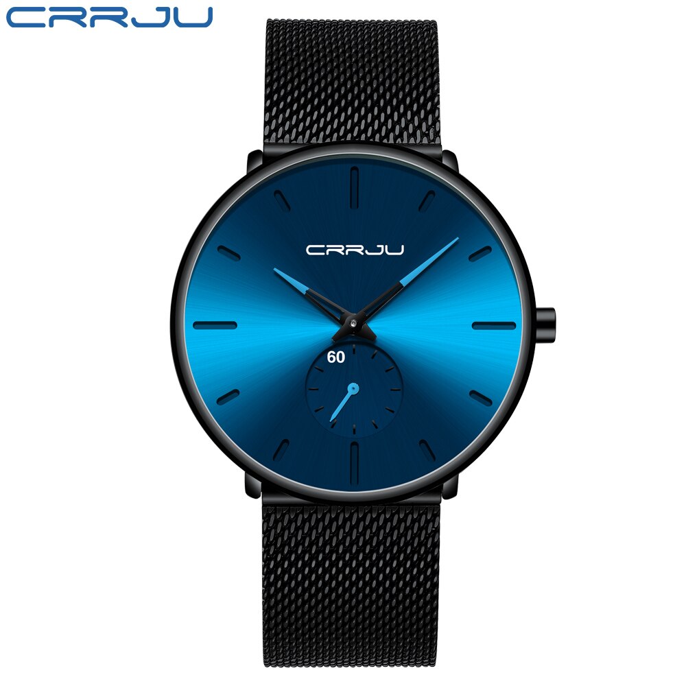 Crrju ur herre vandtæt slim mesh rem minimalistiske armbåndsure til mænd quartz sportsur ur relogio masculino: Cj2150- bkbebe