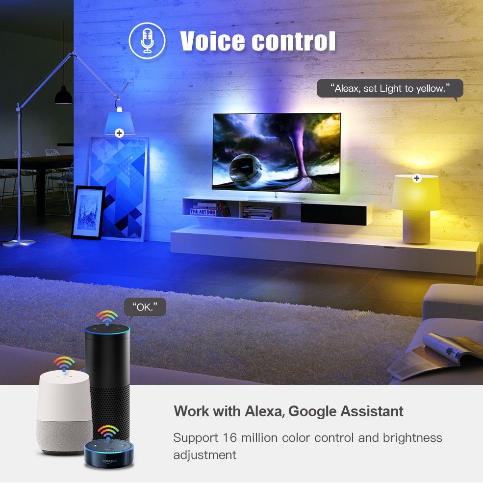 Wifi smart lyspære rgb + hvit + varm hvit  e27 led pære tuya smart life app dimbar stemmekontroll arbeid med alexa, google home