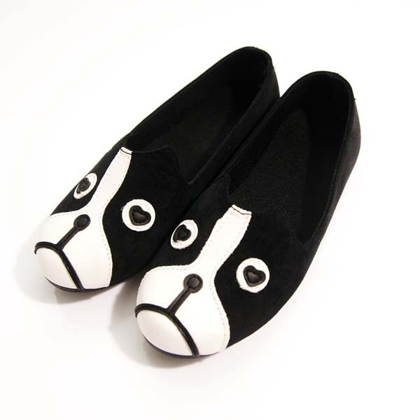 Vogue Cute Cat Dog Face Womens Shoes Loafers Ballerina Low Heel Comfort Flats: DOG / 6.5