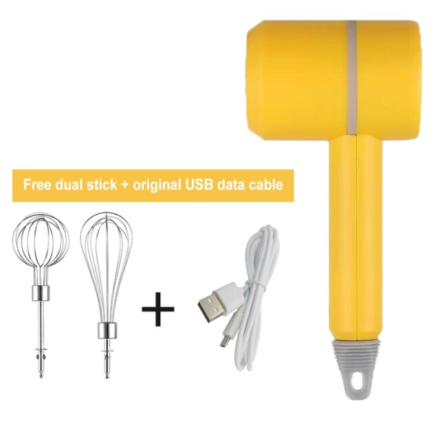 Mezclador de alimentos eléctrico inalámbrico 2 en 1, batidora de alimentos eléctrica de alta potencia, batidora de masa, batidor de huevos, batidora manual para hornear, herramientas de cocina: yellow