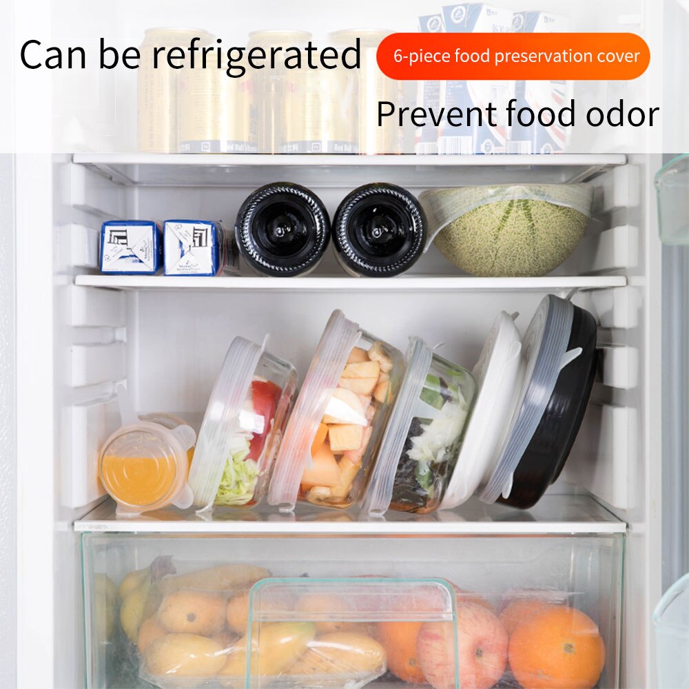 6 stuks siliconen rekdeksels universele deksel siliconen kom pot deksel siliconen deksel pan koken voedsel verse kom deksel