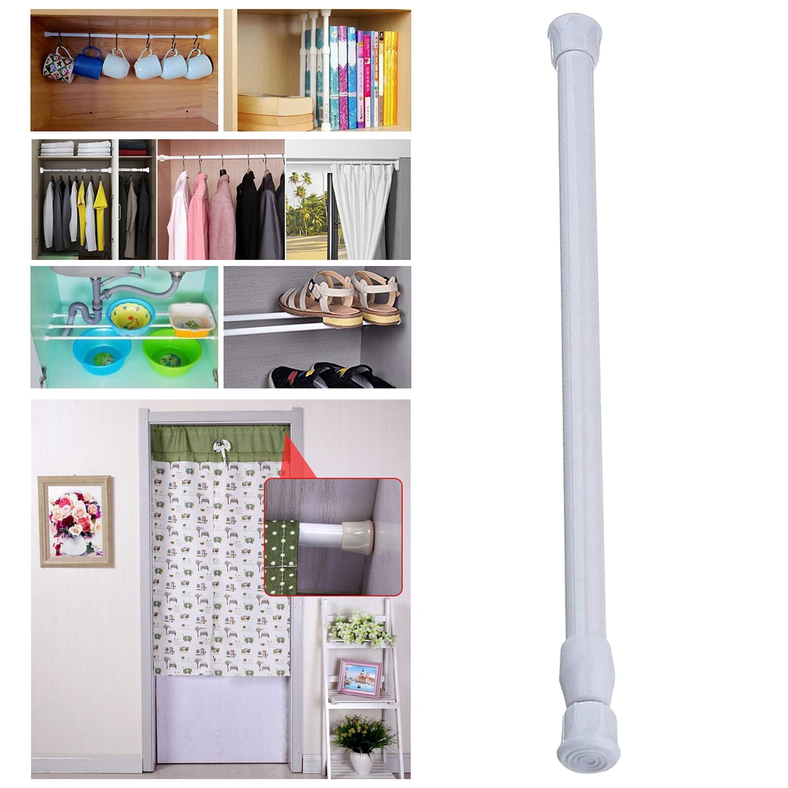 Tension Rods, Spring Tension Rods Shower Adjustable Closet Rod, 4kg Maximum Bearing Weight, White: 30-50cm