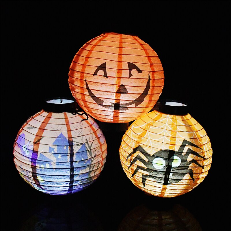 1 stk 20cm/7.8 '' halloween papir lanterner led lys græskar flagermus edderkop kranium gyser lanterne til bar hjem halloween fest indretning