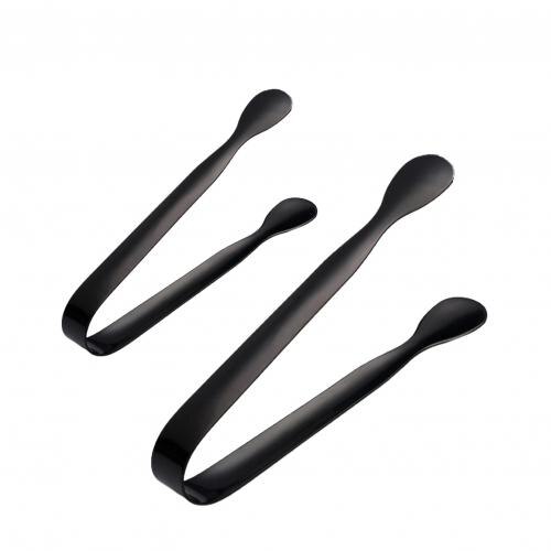 2Pcs Stainless Steel Ice Cube Sugar Tongs for Tea Party Coffee Bar Food Serving: Black